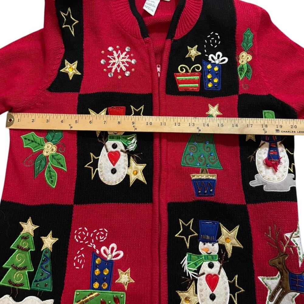 Carly St Claire VTG Christmas Embroidered Festive Sweater Zip Cardigan M - Picture 8 of 10